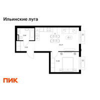 Планировка однокомнатной(квартира) площадью 38.68 квадратных метров в “ЖК Ильинские луга”