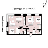 Планировка трехкомнатной(квартира) площадью 93.4 квадратных метров в “ЖК Шелепиха (Cosmopolit)”