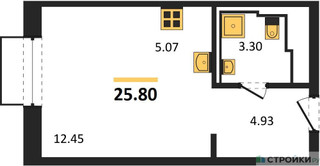 Планировка студии(квартира) площадью 25.8 квадратных метров в “ЖК Квартал Герцена”