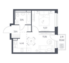 Планировка однокомнатной(квартира) площадью 33.03 квадратных метров в ЖК “ЖК Новое Видное”