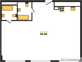 Планировка двухкомнатной(квартира) площадью 66 квадратных метров в “ЖК River Park Кутузовский (Ривер Парк Тауэрс)”