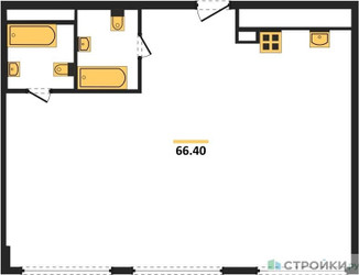 Планировка двухкомнатной(квартира) площадью 66 квадратных метров в ЖК “ЖК River Park Кутузовский (Ривер Парк Тауэрс)”