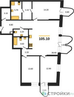 Планировка трехкомнатной(квартира) площадью 105.1 квадратных метров в “ЖК Союз (СВАО)”