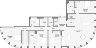 Планировка 4+ комнатной(апартаменты) площадью 266.8 квадратных метров в “ЖК Sky View (Скай Вью)”