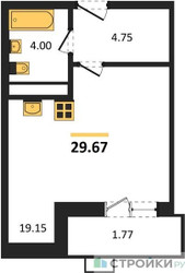 Планировка студии(квартира) площадью 29.67 квадратных метров в ЖК “ЖК Радость (Радумля Парк)”