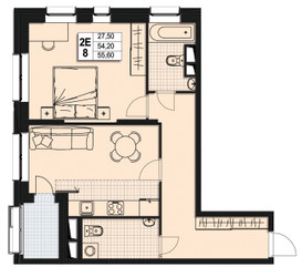Планировка двухкомнатной(квартира) площадью 53.7 квадратных метров в ЖК “ЖК Атлантис”
