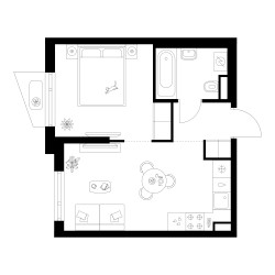 Планировка однокомнатной(квартира) площадью 33.5 квадратных метров в ЖК “ЖК Онежский вал”
