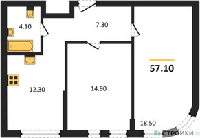 Планировка двухкомнатной(квартира) площадью 57.1 квадратных метров в “ЖК Шагал”