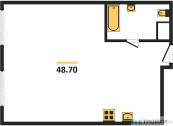 Планировка однокомнатной(апартаменты) площадью 48.7 квадратных метров в ЖК “ЖК Наметкин Тауэр”