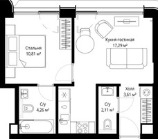 Планировка однокомнатной(квартира) площадью 38.08 квадратных метров в “ЖК Сити Бэй”