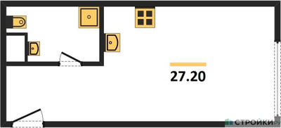 Планировка студии(апартаменты) площадью 27.2 квадратных метров в “ЖК Nametkin Tower (Наметкин Тауэр)”