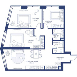 Планировка трехкомнатной(квартира) площадью 82.6 квадратных метров в ЖК “ЖК Свет”