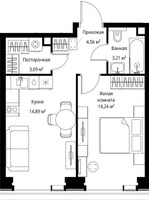 Планировка однокомнатной(квартира) площадью 39.99 квадратных метров в “Мультиквартал СИТИДЗЕН”