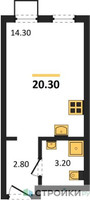Планировка студии(квартира) площадью 20.3 квадратных метров в “ЖК Лучи-2”
