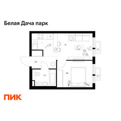 Планировка однокомнатной(квартира) площадью 32.3 квадратных метров в ЖК “ЖК Белая Дача парк”