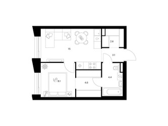 Планировка однокомнатной(квартира) площадью 36.8 квадратных метров в ЖК “ЖК Зеленый парк”