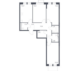 Планировка трехкомнатной(квартира) площадью 78.44 квадратных метров в ЖК “ЖК Молжаниново”