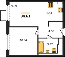 Планировка однокомнатной(квартира) площадью 34.63 квадратных метров в “ЖК Квартал Сабурово”