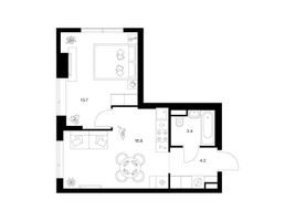 Планировка однокомнатной(квартира) площадью 38.2 квадратных метров в “Бунинская набережная”