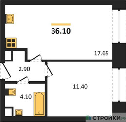 Планировка однокомнатной(квартира) площадью 36.1 квадратных метров в ЖК “ЖК ЗИЛАРТ”