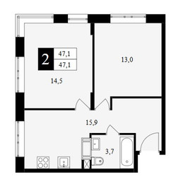 Планировка двухкомнатной(квартира) площадью 47.1 квадратных метров в ЖК “ЖК Восточный”