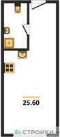 Планировка студии(апартаменты) площадью 25.6 квадратных метров в “ЖК Nametkin Tower (Наметкин Тауэр)”