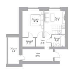 Планировка однокомнатной(квартира) площадью 47.6 квадратных метров в ЖК “Дом+ (Дом Плюс)”