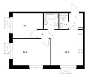 Планировка двухкомнатной(квартира) площадью 47.5 квадратных метров в ЖК “ЖК Люблинский парк”