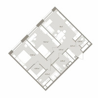 Планировка трехкомнатной(апартаменты) площадью 79.46 квадратных метров в “ЖК D'ORO MILLE (Доро Милле)”