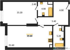 Планировка однокомнатной(квартира) площадью 59.6 квадратных метров в “ЖК Крылатская 33”