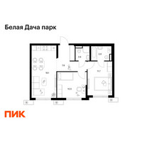 Планировка двухкомнатной(квартира) площадью 54.6 квадратных метров в “ЖК Белая Дача парк”