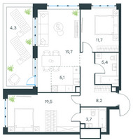 Планировка трехкомнатной(квартира) площадью 77.6 квадратных метров в “ЖК Level Южнопортовая”
