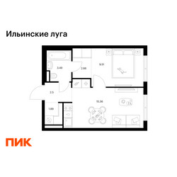 Планировка однокомнатной(квартира) площадью 35.41 квадратных метров в ЖК “ЖК Ильинские луга”