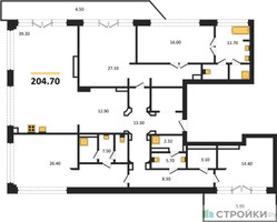 Планировка 4+ комнатной(квартира) площадью 204.7 квадратных метров в “ЖК Nicole (Николь)”