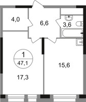 Планировка однокомнатной(квартира) площадью 47.1 квадратных метров в “ЖК Первый Московский”
