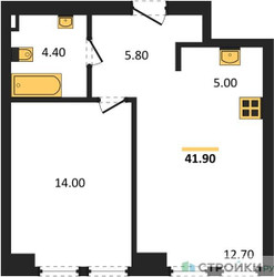 Планировка однокомнатной(квартира) площадью 41.9 квадратных метров в ЖК “ЖК Мангазея на Тульской”