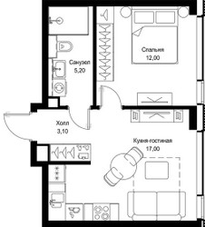 Планировка однокомнатной(квартира) площадью 37.3 квадратных метров в ЖК “Мультиквартал СИТИДЗЕН”