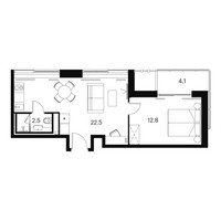 Планировка студии(апартаменты) площадью 41.9 квадратных метров в “ЖК Аквилон Signal (Аквилон Сигнал)”