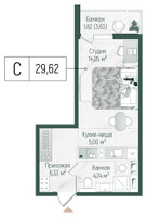 Планировка студии(квартира) площадью 31.44 квадратных метров в “ЖК Рига Хиллс”