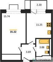Планировка однокомнатной(квартира) площадью 35.22 квадратных метров в “ЖК Прибрежный Парк”