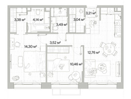 Планировка двухкомнатной(квартира) площадью 64.42 квадратных метров в “Архитектурный проект Мыс”