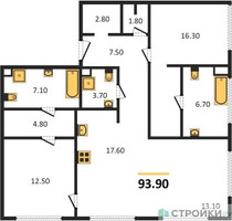 Планировка двухкомнатной(квартира) площадью 93.9 квадратных метров в “ЖК Sydney Prime (Сидней Прайм)”