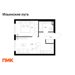 Планировка однокомнатной(квартира) площадью 32.51 квадратных метров в ЖК “ЖК Ильинские луга”