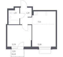 Планировка однокомнатной(квартира) площадью 42.65 квадратных метров в “ЖК Новое Внуково”