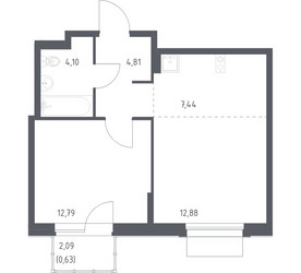 Планировка однокомнатной(квартира) площадью 42.65 квадратных метров в ЖК “ЖК Новое Внуково”