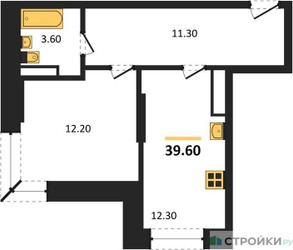 Планировка однокомнатной(квартира) площадью 38.8 квадратных метров в ЖК “ЖК Пушкино Град”