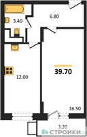 Планировка однокомнатной(квартира) площадью 39.7 квадратных метров в “ЖК Пироговская Ривьера”
