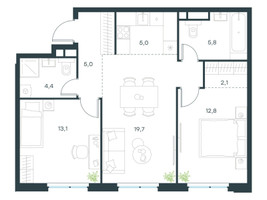 Планировка трехкомнатной(квартира) площадью 67.9 квадратных метров в “ЖК Левел Мичуринский”