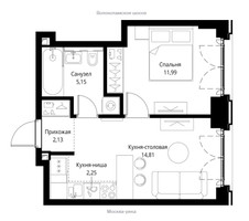 Планировка однокомнатной(квартира) площадью 36.33 квадратных метров в “ЖК City bay (Сити Бэй)”