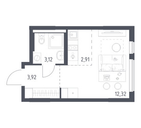 Планировка студии(квартира) площадью 22.27 квадратных метров в ЖК “ЖК Горки Парк”